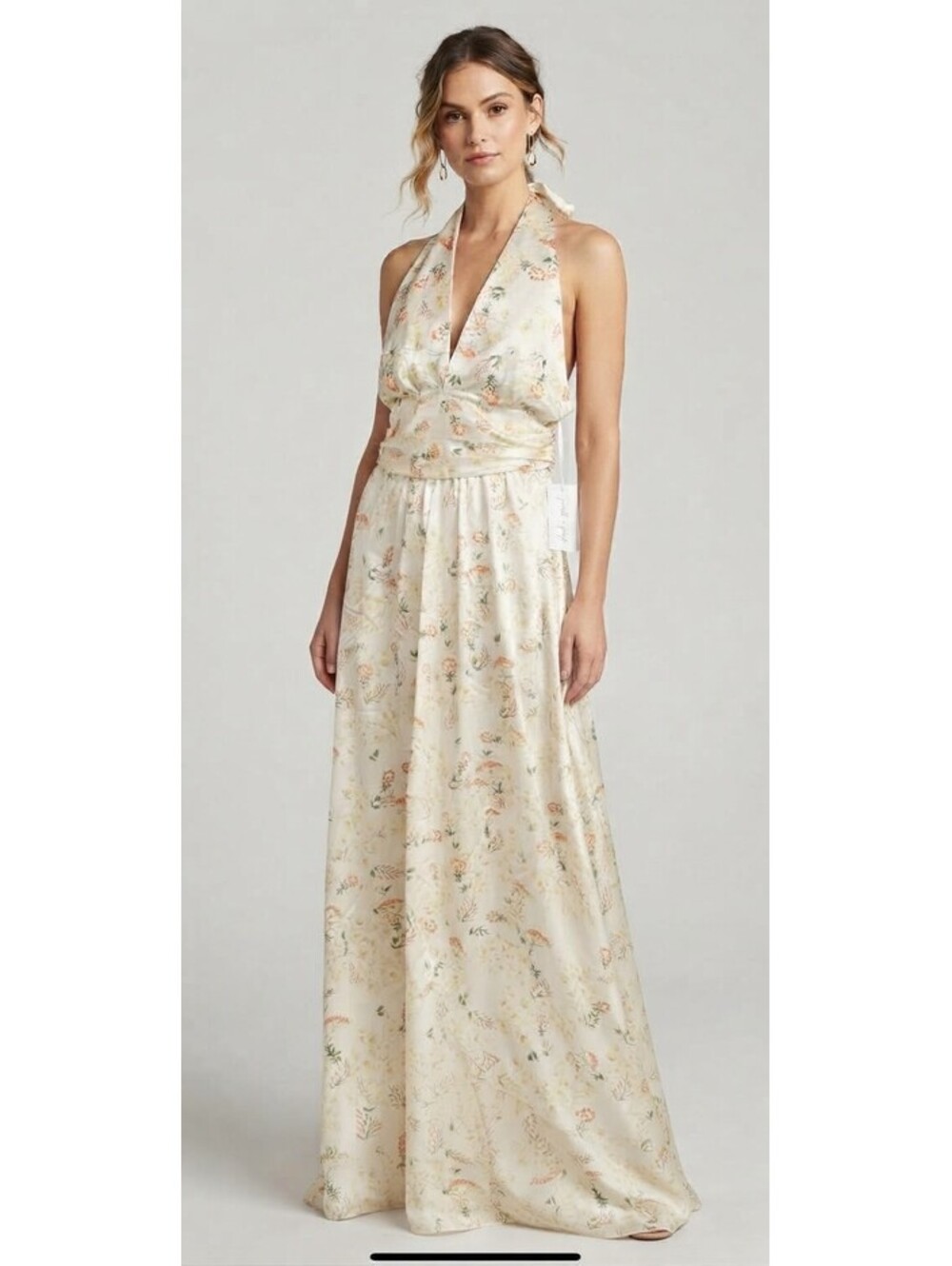 Petal & Pup Yellow Cream Floral Halter Maxi Dress Size M NWT